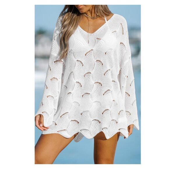 NWT Cupshe Women's Isabella Cutout Swim Cover-Up Dress White Size Medium - Picture 1 of 11